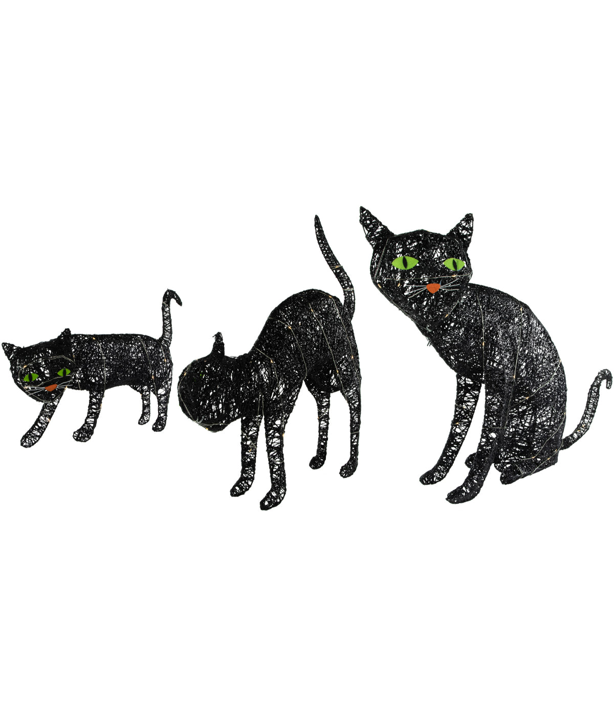  Lighted Black Cat Family Outdoor Halloween Decorations Set of 3 - Black - Bonton