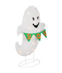 Lighted White Ghost with "Boo" Banner Halloween Decoration