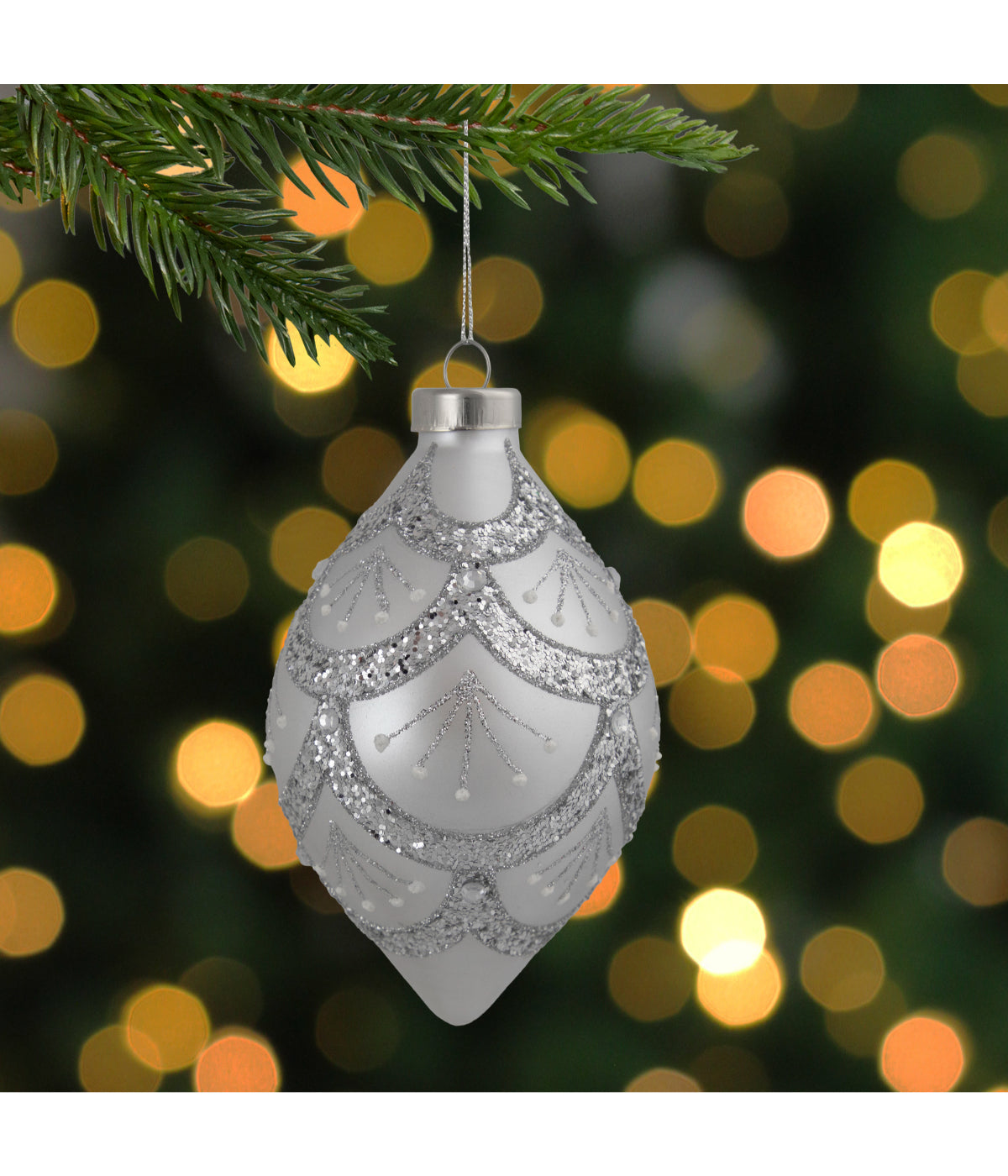  NorthLight Silver Glitter Cosmoid Finial Glass Christmas Ornament, 5