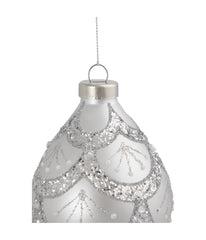 Silver Glitter Cosmoid Finial Glass Christmas Ornament, 5"