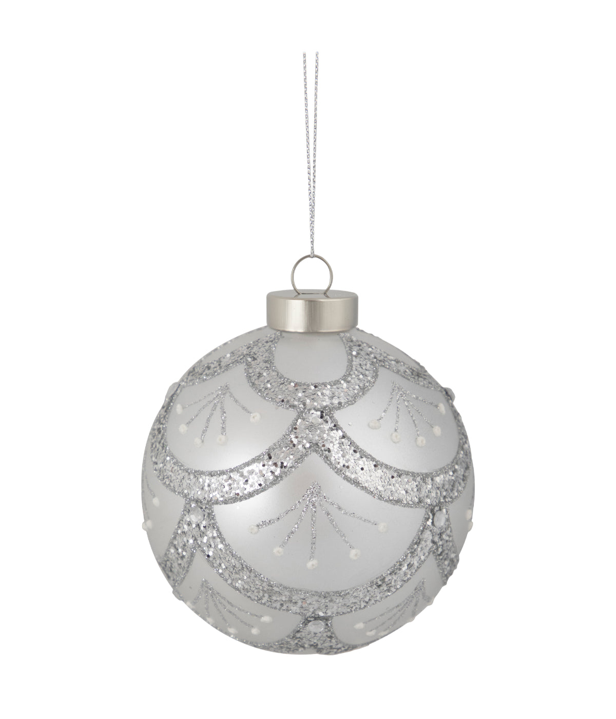  NorthLight Glittered Cosmoid Silver Glass Christmas Ball Ornament 4