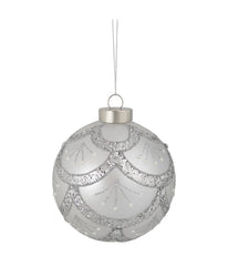 Glittered Cosmoid Silver Glass Christmas Ball Ornament 4"