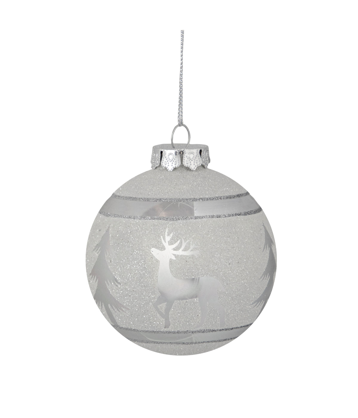  NorthLight White & Silver Glass Christmas Ball Ornament, 3.5