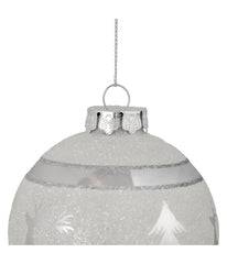 White & Silver Glass Christmas Ball Ornament, 3.5"