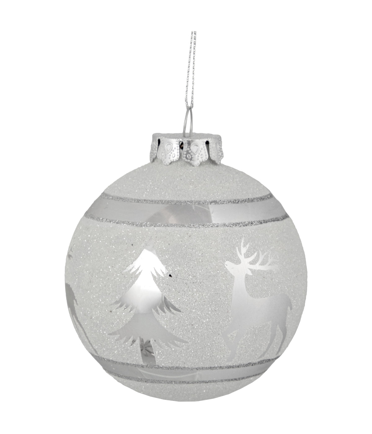  NorthLight White & Silver Glass Christmas Ball Ornament, 3.5