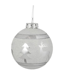 White & Silver Glass Christmas Ball Ornament, 3.5"