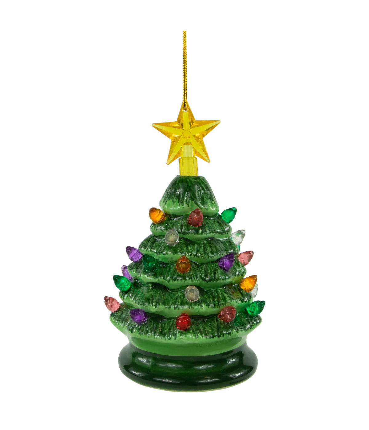  Green Battery-Operated LED Retro Ceramic Christmas Tree Ornament, 5