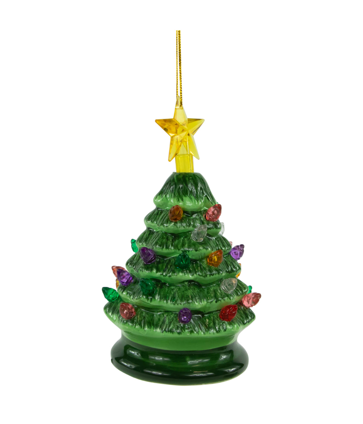  Green Battery-Operated LED Retro Ceramic Christmas Tree Ornament, 5