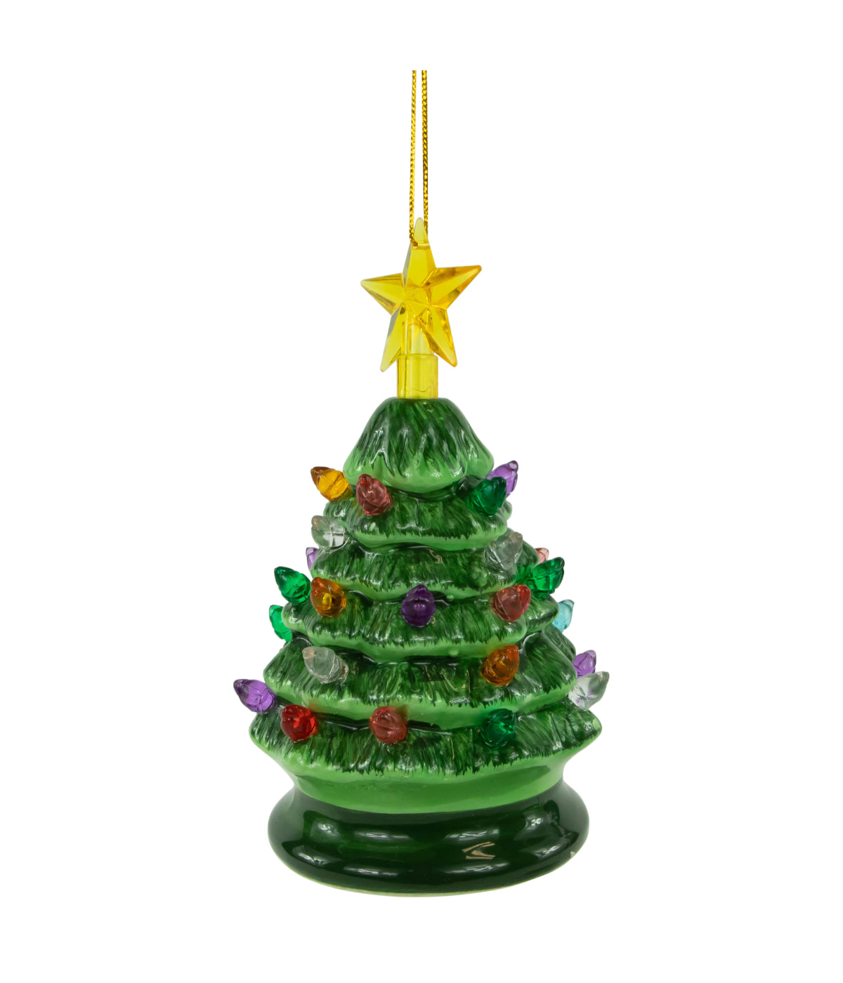  Green Battery-Operated LED Retro Ceramic Christmas Tree Ornament, 5