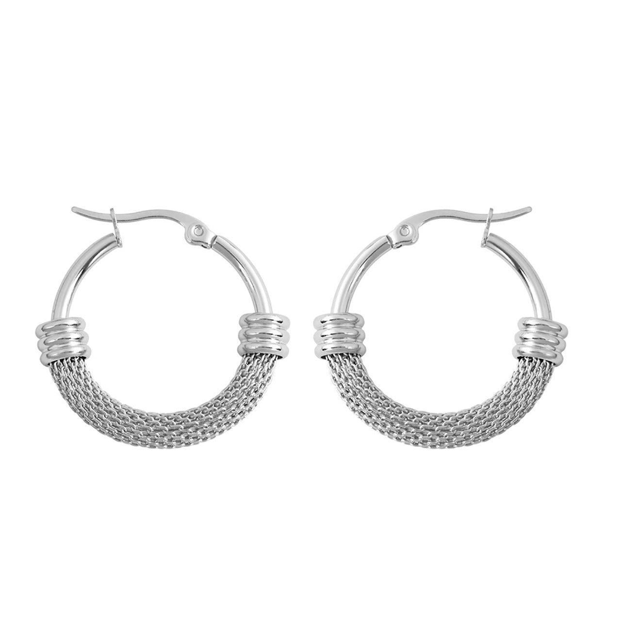  Gemesis Jewels by Edforce Half Mesh Hoop Linked Earrings - Silver - Bonton