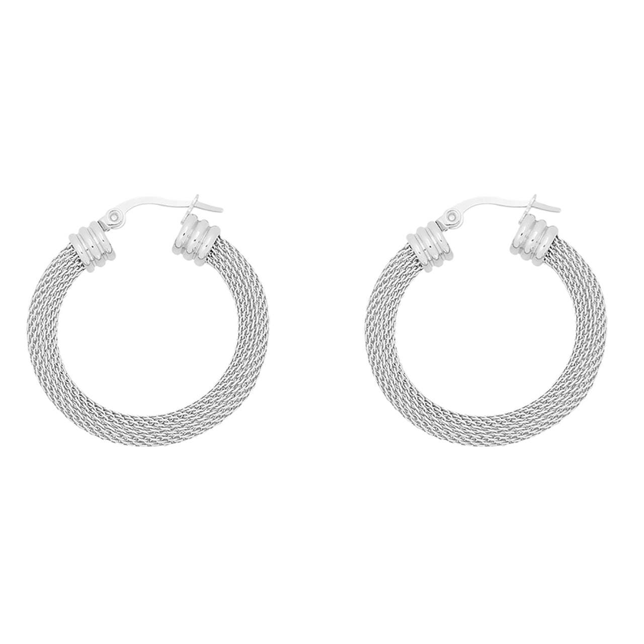  Gemesis Jewels by Edforce Full Mesh Chain Link Hoop Earrings - Silver - Bonton