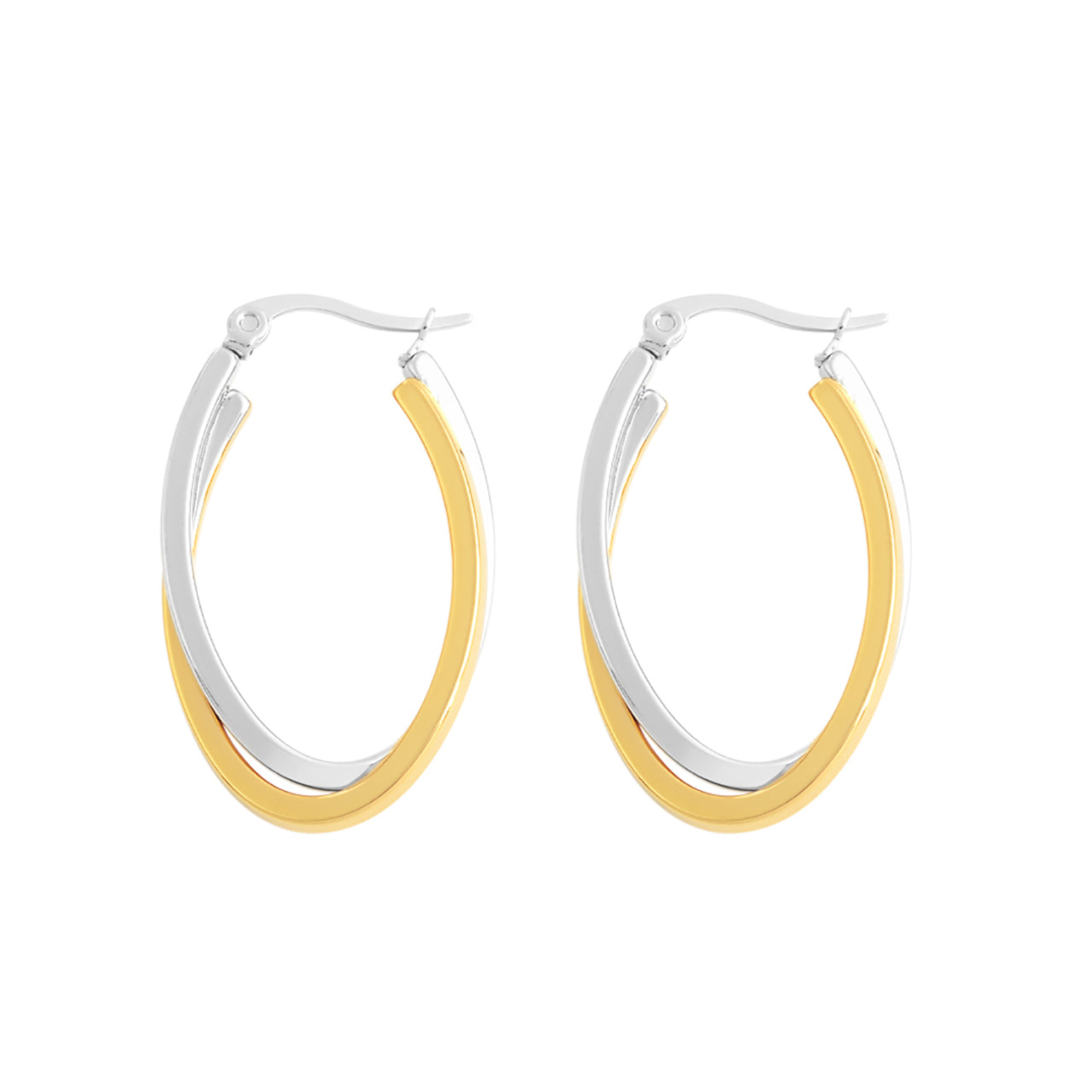  Gemesis Jewels by Edforce 2 Tone Overlapping Oval Hoop Earrings - Gold - Bonton