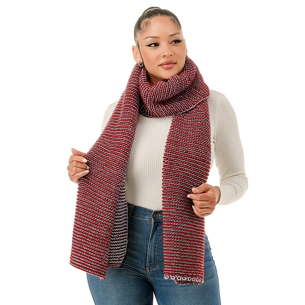  Marcus Adler Knit Two Tone Scarf - Burgundy/Blue - Bonton