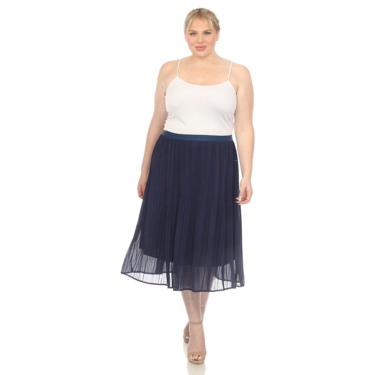  White Mark Plus Size Pleated Chiffon Midi Skirt - 3X - Bonton