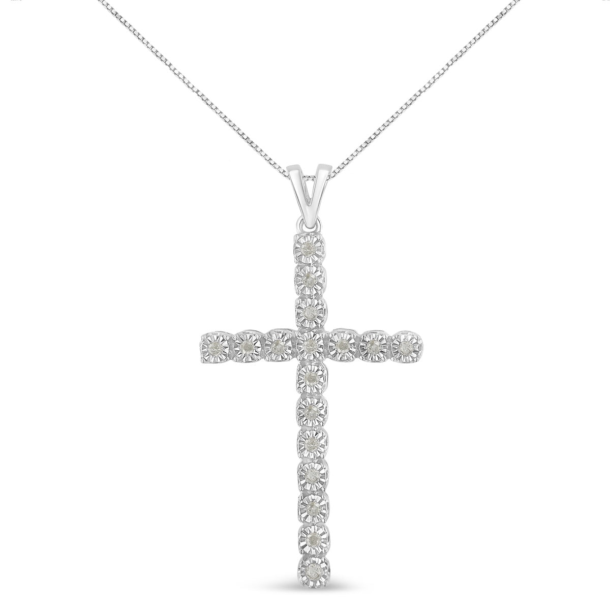  Haus of Brilliance .925 Sterling Silver 1/4 Cttw Diamond Miracle Set Cross Unisex Pendant Necklace 18