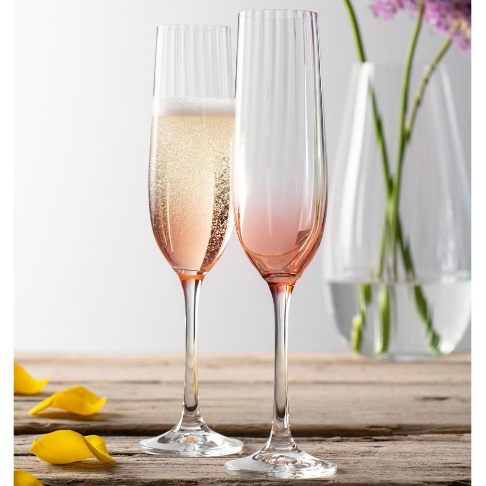  Galway Crystal Erne Colour Collection Champagne Glass Set of 2 - Blush - Bonton