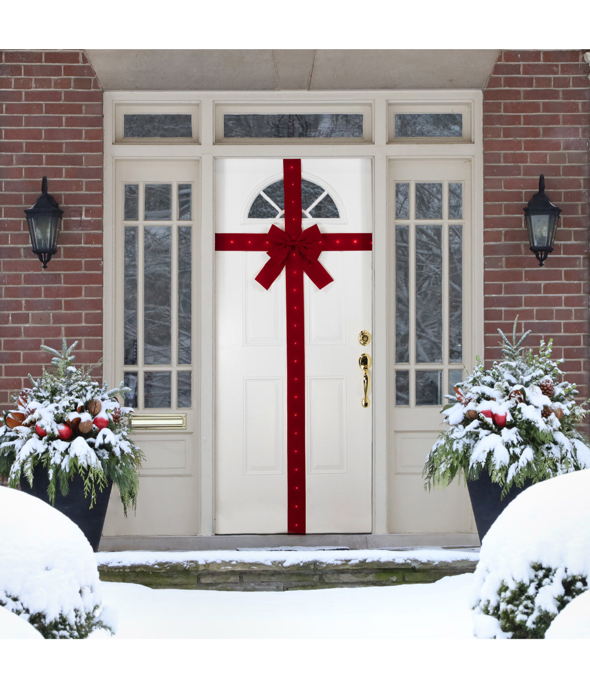  Pre-Lit Battery Operated Red Velvet Christmas Door Bow, 14' - Red - Bonton