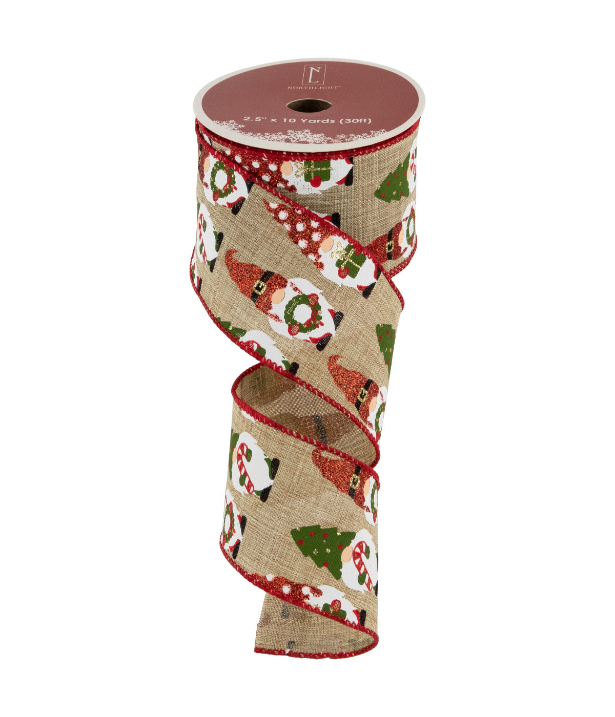  NorthLight Gnome Burlap Style Wired Craft Christmas Ribbon, 2.5