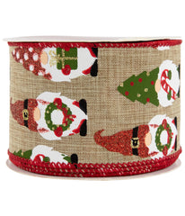 Gnome Burlap Style Wired Craft Christmas Ribbon, 2.5" x 10 Yards