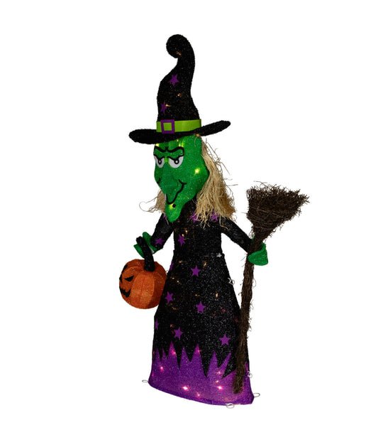 Lighted Witch with Broom Outdoor Halloween Decoration