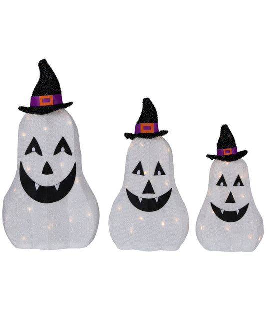 Set of 3 LED Lighted White Pumpkins Outdoor Halloween Decorations 23.5"