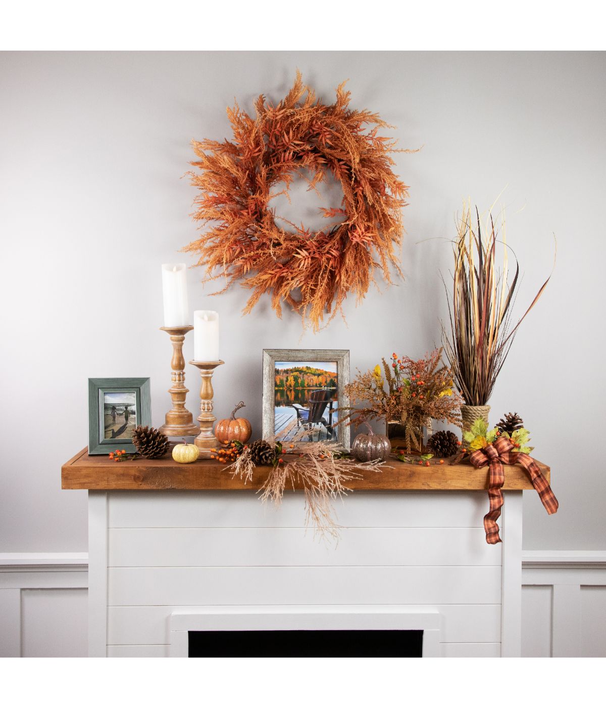  Peachy Pampas Grass Artificial Fall Harvest Wreath Pink - Pink - Bonton