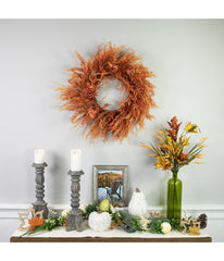 Peachy Pampas Grass Artificial Fall Harvest Wreath Pink