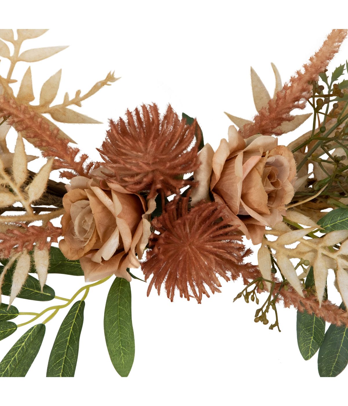  Fall Harvest Pale Roses with Foliage Artificial Wreath Beige - Beige - Bonton