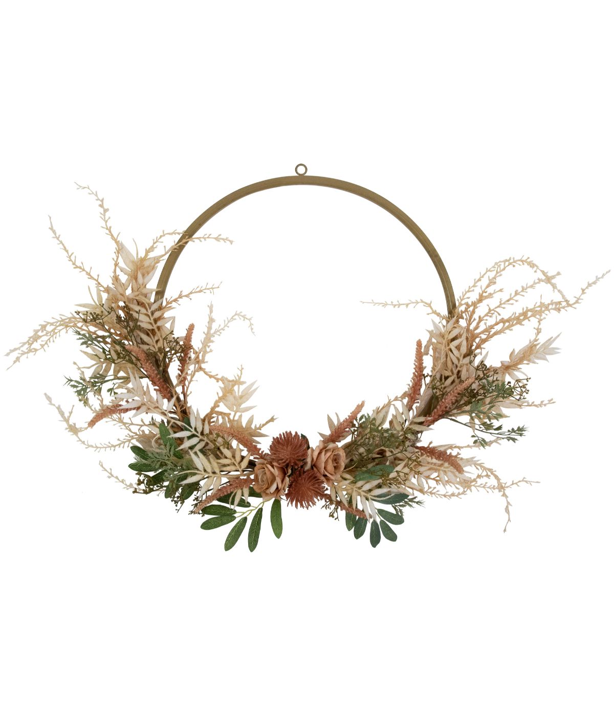  Fall Harvest Pale Roses with Foliage Artificial Wreath Beige - Beige - Bonton