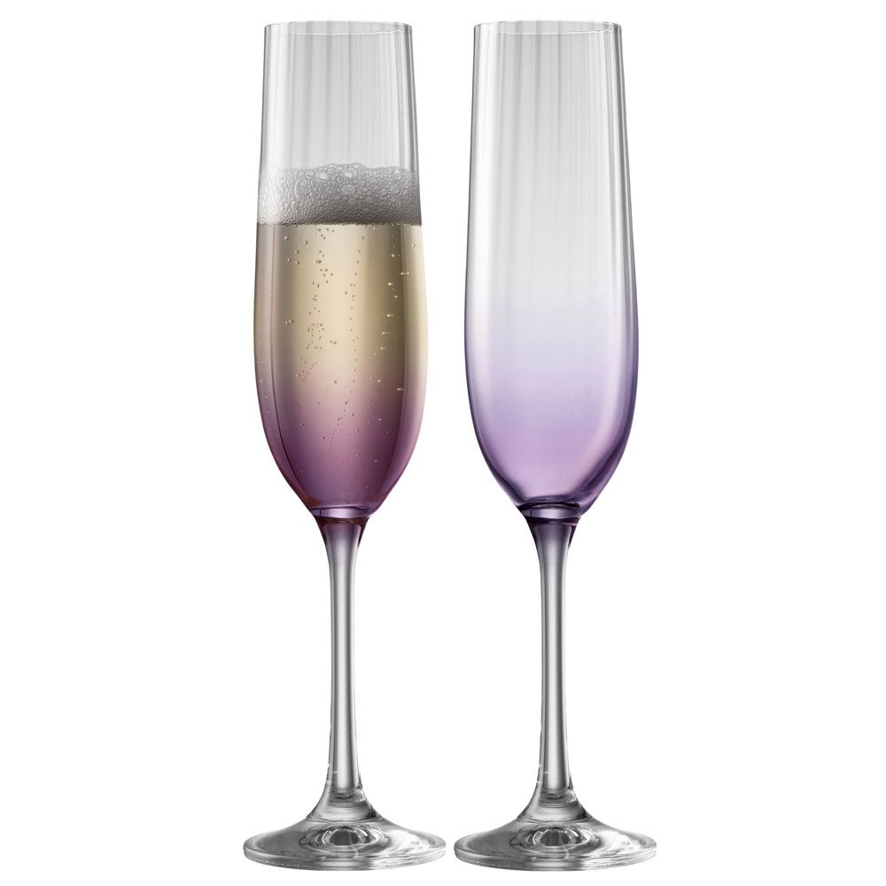  Galway Crystal Erne Colour Collection Champagne Glass Set of 2 - Amethyst - Bonton