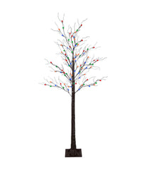 Brown Frosted Christmas Twig Tree with LED Multi-Color Lights, 6'