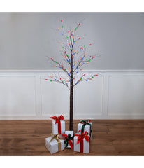 Brown Frosted Christmas Twig Tree with LED Multi-Color Lights, 6'