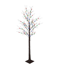 Brown Frosted Christmas Twig Tree with LED Multi-Color Lights, 6'