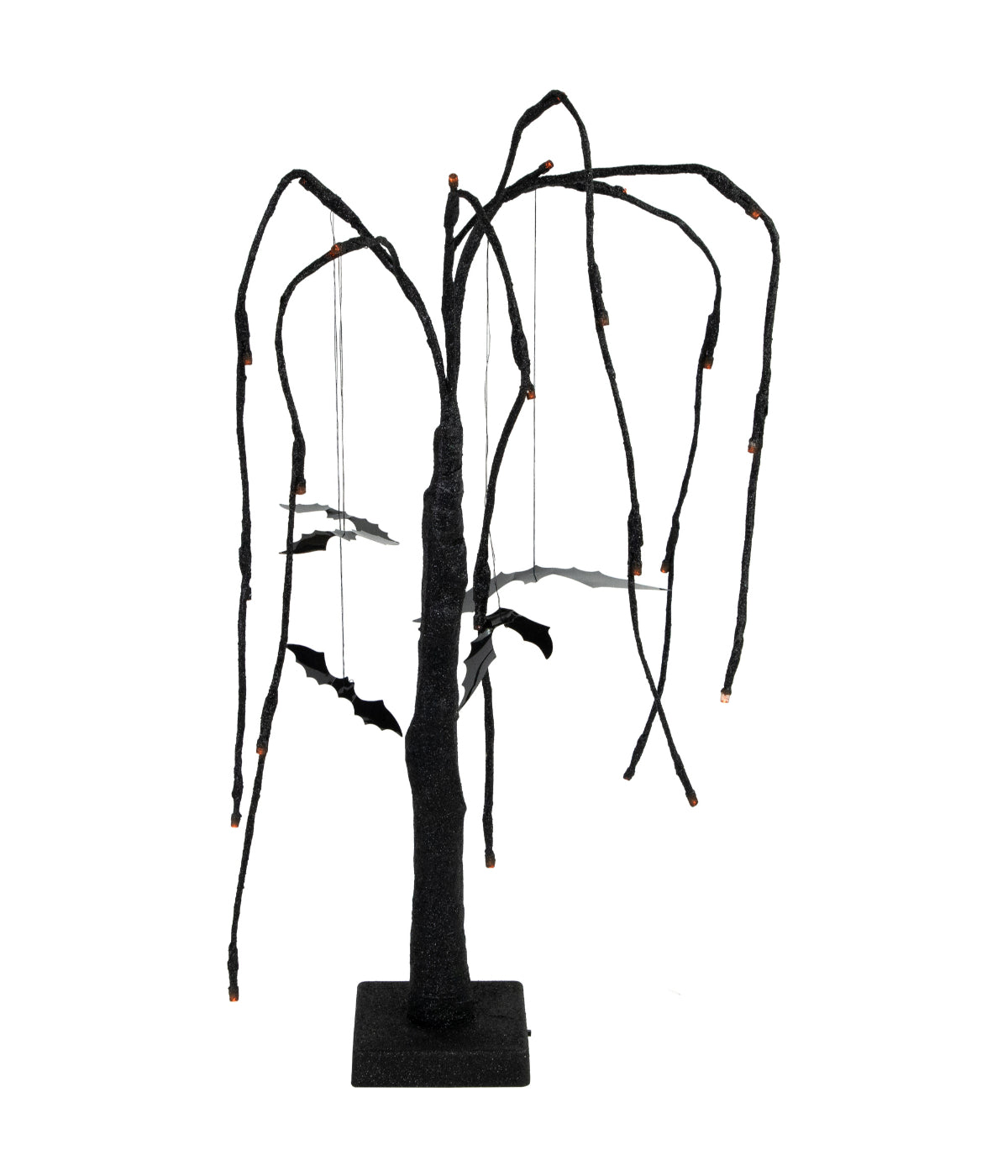  Lighted Black Glittered Halloween Willow Tree with Bats - Black - Bonton