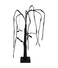 Lighted Black Glittered Halloween Willow Tree with Bats