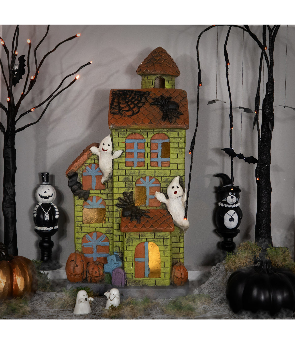  Lighted Ghostly Haunted House Halloween Decoration - Green - Bonton