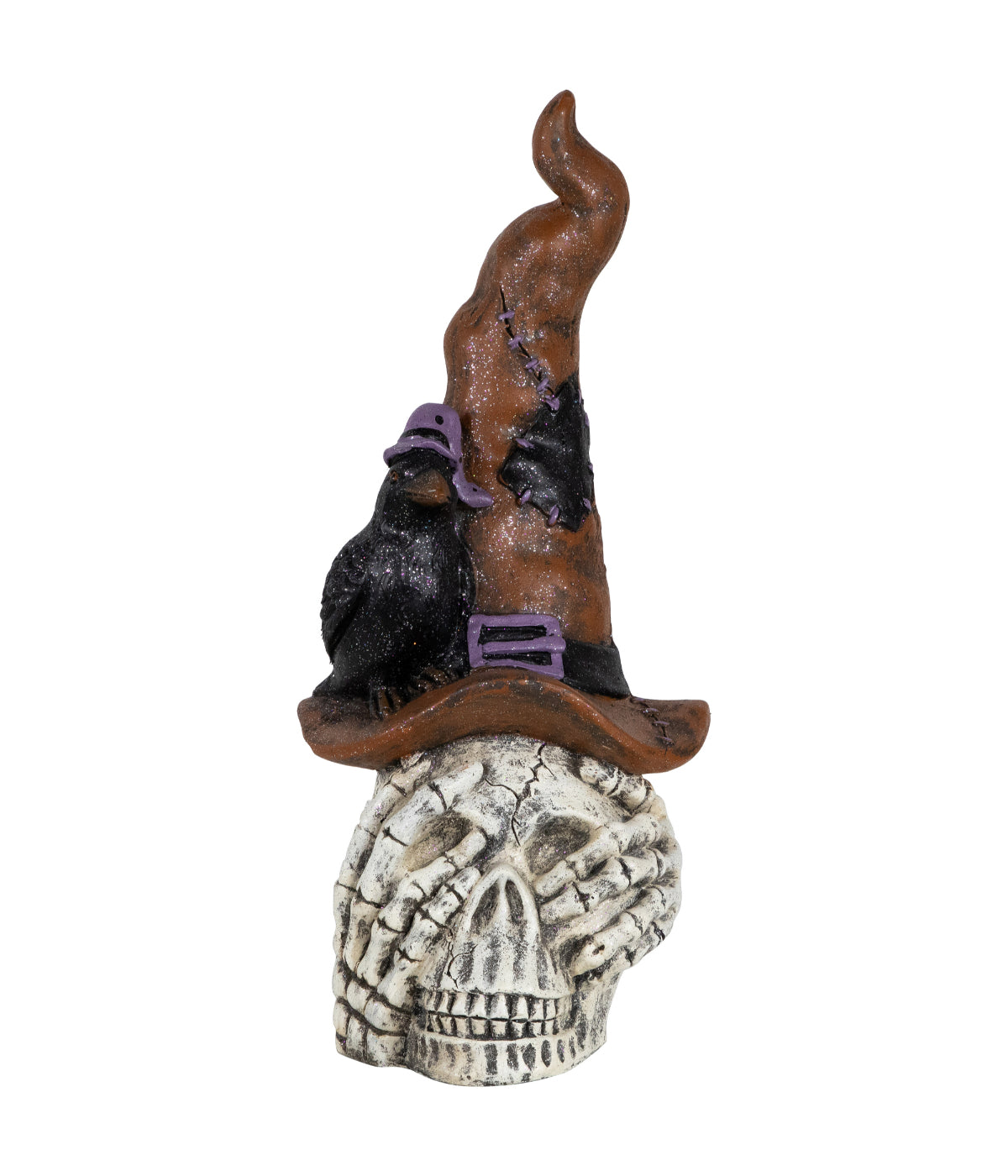  Skull in Witches Hat with Crow Halloween Decoration - White - Bonton