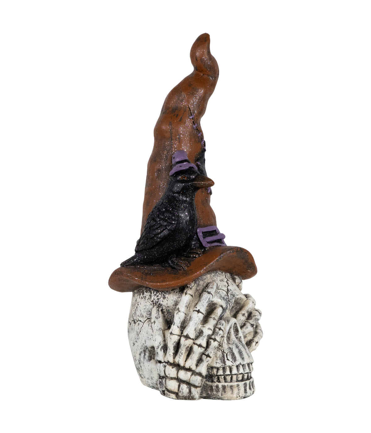  Skull in Witches Hat with Crow Halloween Decoration - White - Bonton