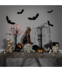 Skull in Witches Hat with Crow Halloween Decoration