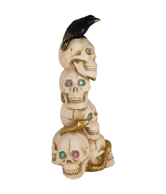 Lighted Skull Tower with Raven Halloween Decoration