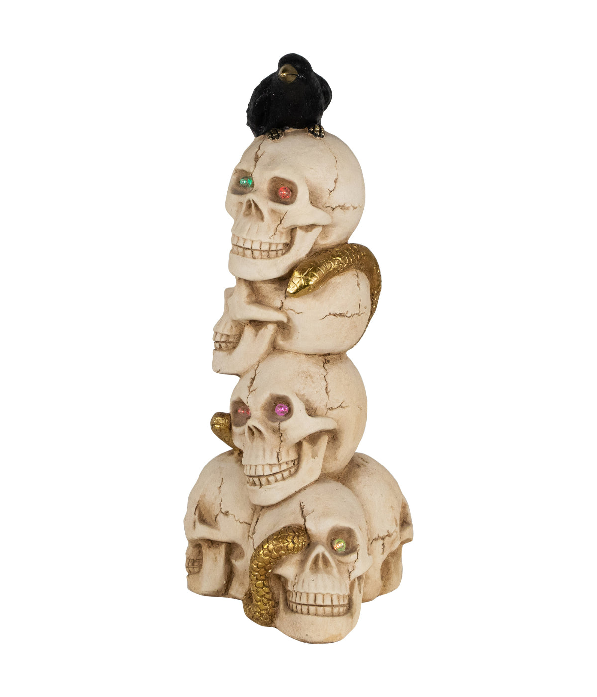  Lighted Skull Tower with Raven Halloween Decoration - Beige - Bonton