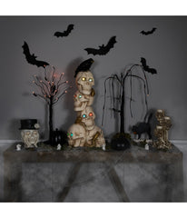 Lighted Skull Tower with Raven Halloween Decoration