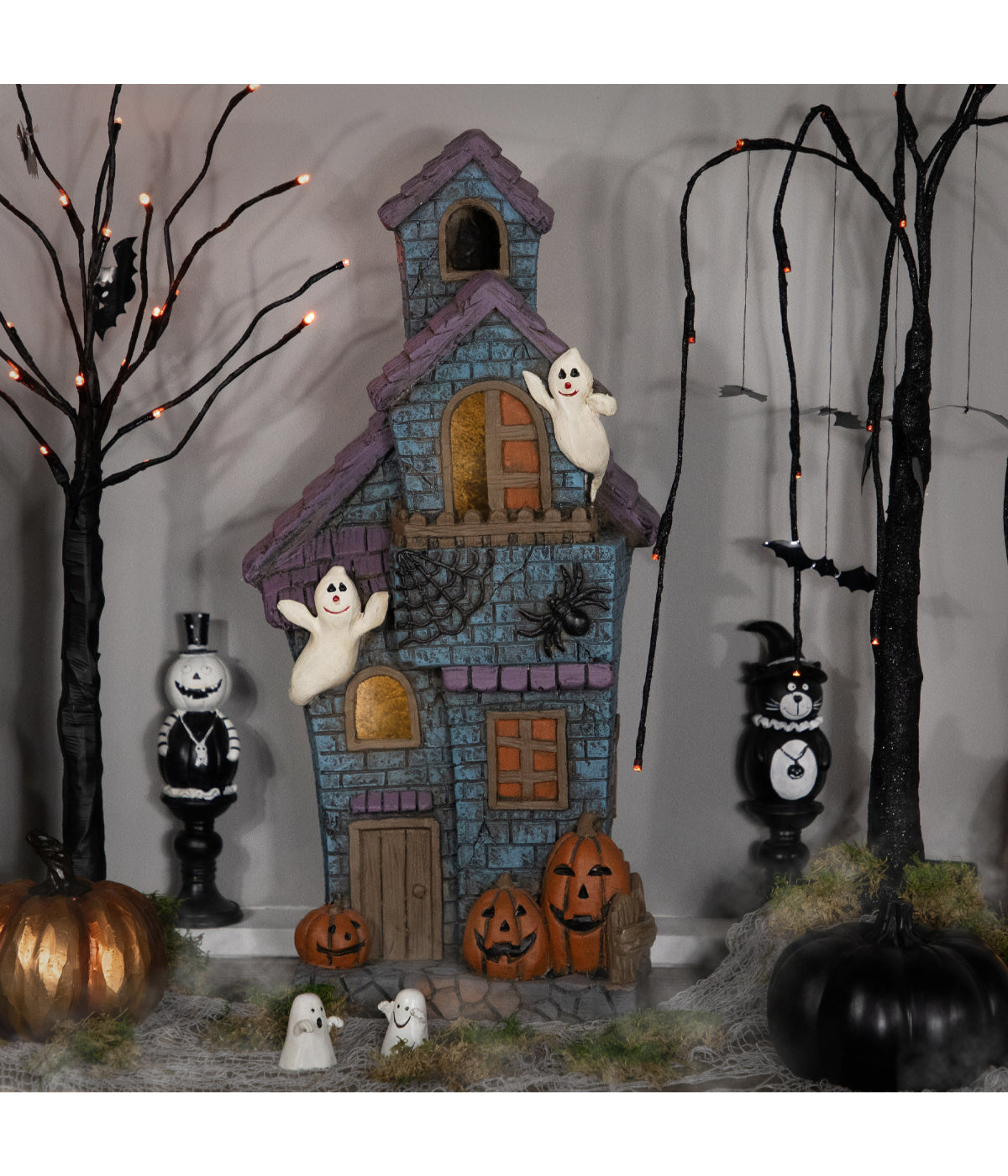  Lighted Haunted House with Ghosts Halloween Decoration - Blue - Bonton