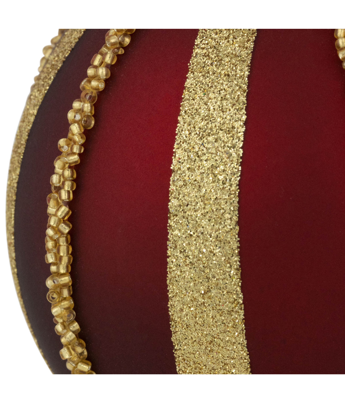  Set of 2 Burgundy and Gold Striped Beaded Christmas Glass Ball Ornaments, 4