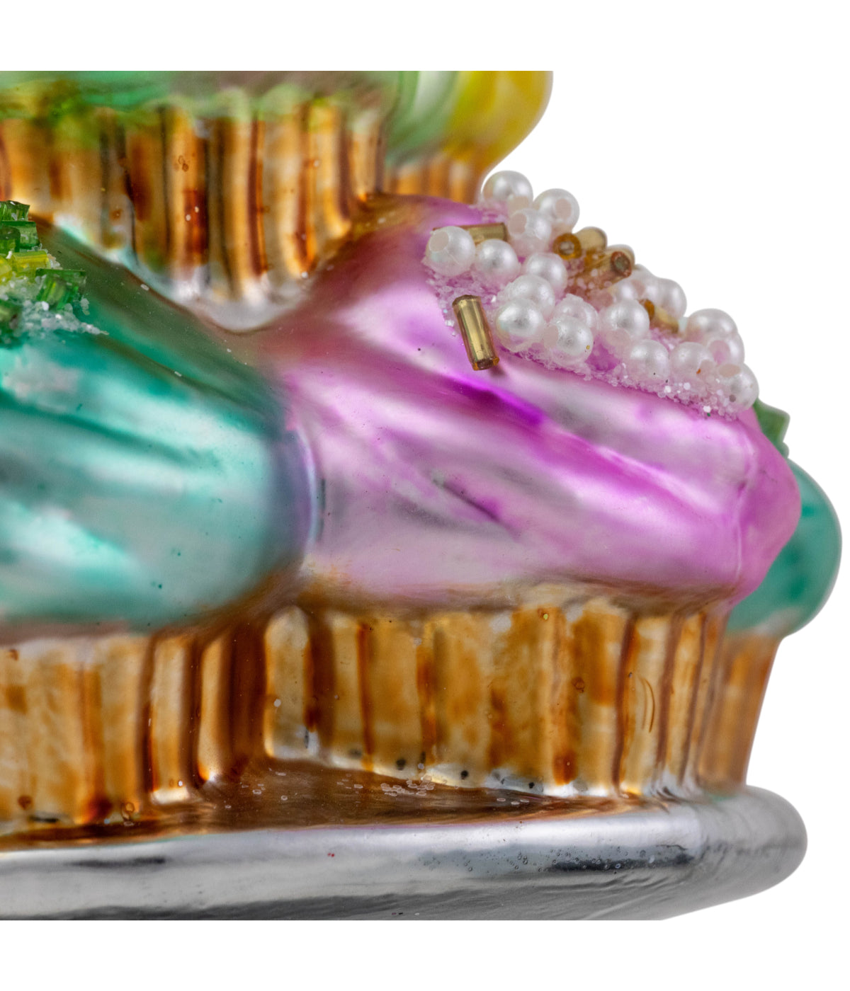  Pink & Blue Cupcake Tower Glass Christmas Ornament, 6