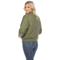 Women's Lightweight Diamond Quilted Puffer Bomber Jacket