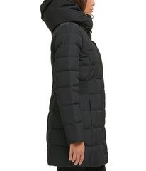 Box Quilt Down Zip Front Coat Dark Black