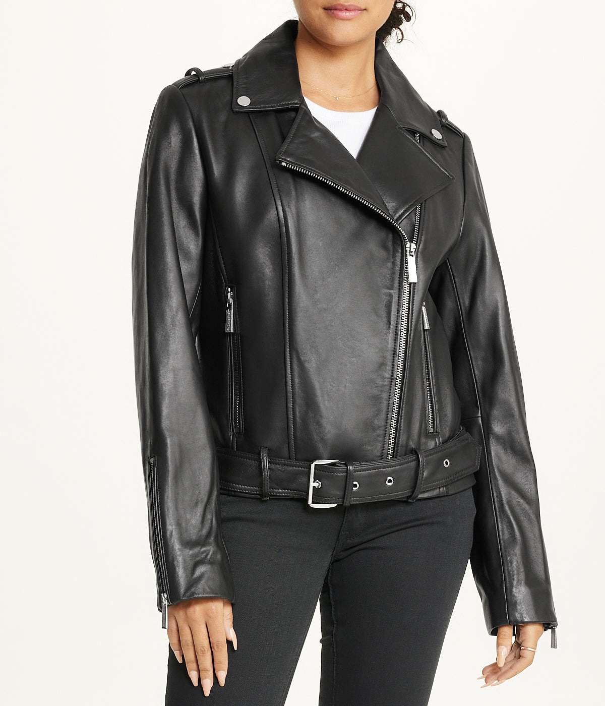  Michael Kors Leather Moto Jacket - Black - Bonton