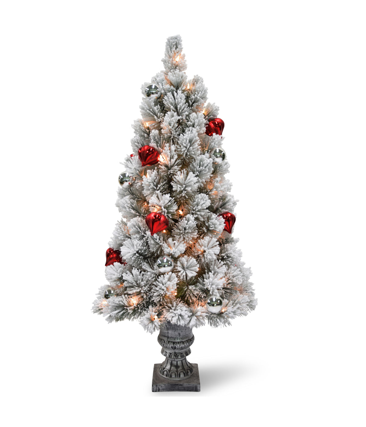  Potted Snowy Bristle Pine Artificial Christmas Tree with Pre-Lit Clear Lights, 4' - White - Bonton