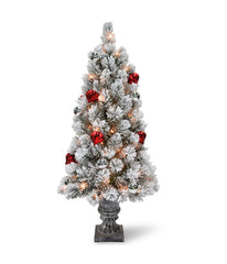 Potted Snowy Bristle Pine Artificial Christmas Tree with Pre-Lit Clear Lights, 4'